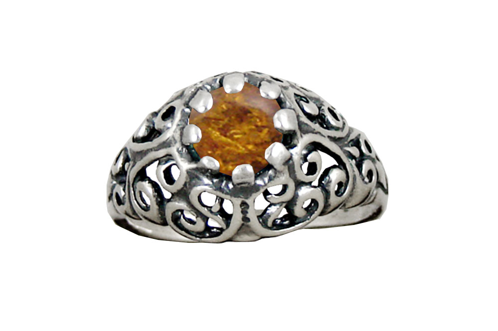 Sterling Silver Filigree Ring With Amber Size 7